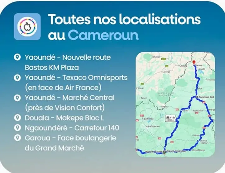 Localisation des boutiques Apple Store 237 à Douala, Yaoundé, Garoua et Ngaoundéré au Cameroun